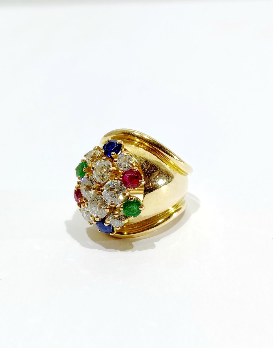 Bague En Or, Rubis, Diamants, Saphirs Et Emeraudes-photo-5