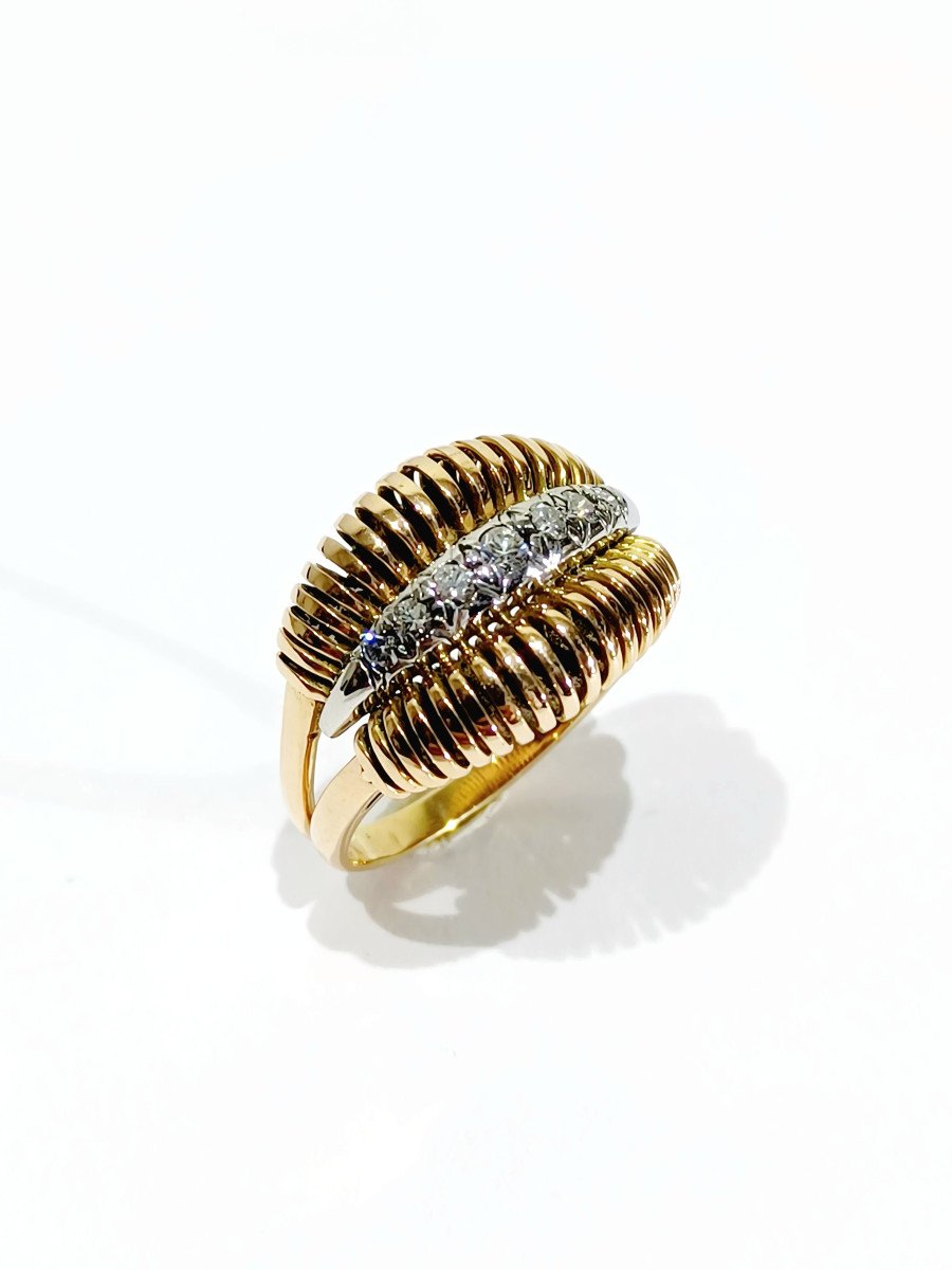 Gold And Diamond Spiral Ring 