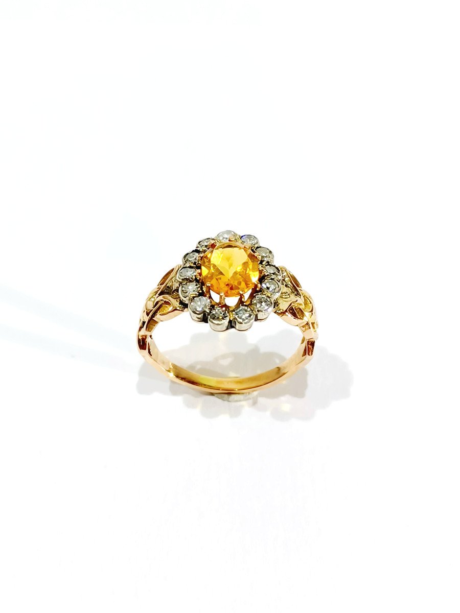 Bague Art Nouveau En Or, Diamants Et Citrine-photo-3