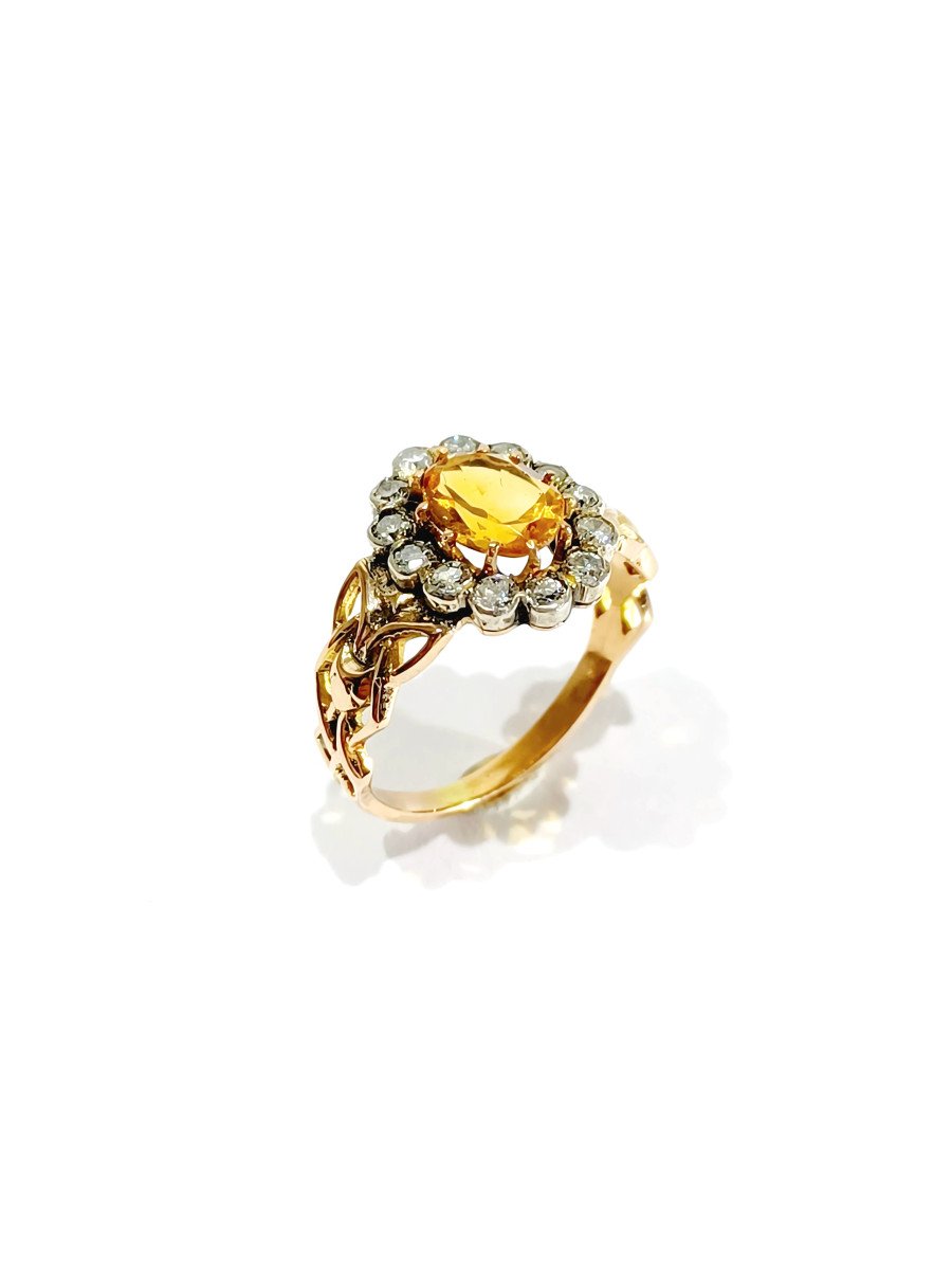 Bague Art Nouveau En Or, Diamants Et Citrine-photo-4