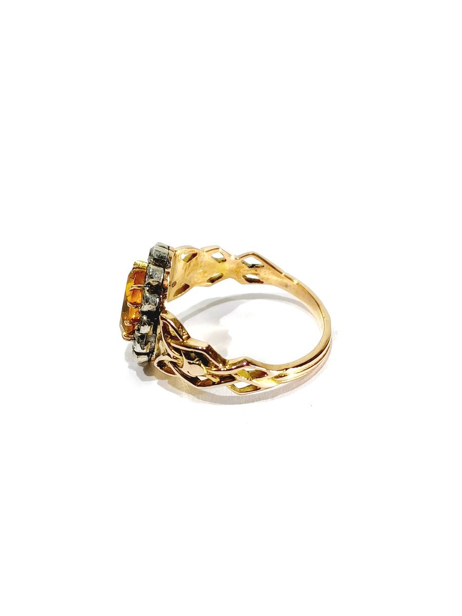 Bague Art Nouveau En Or, Diamants Et Citrine-photo-1