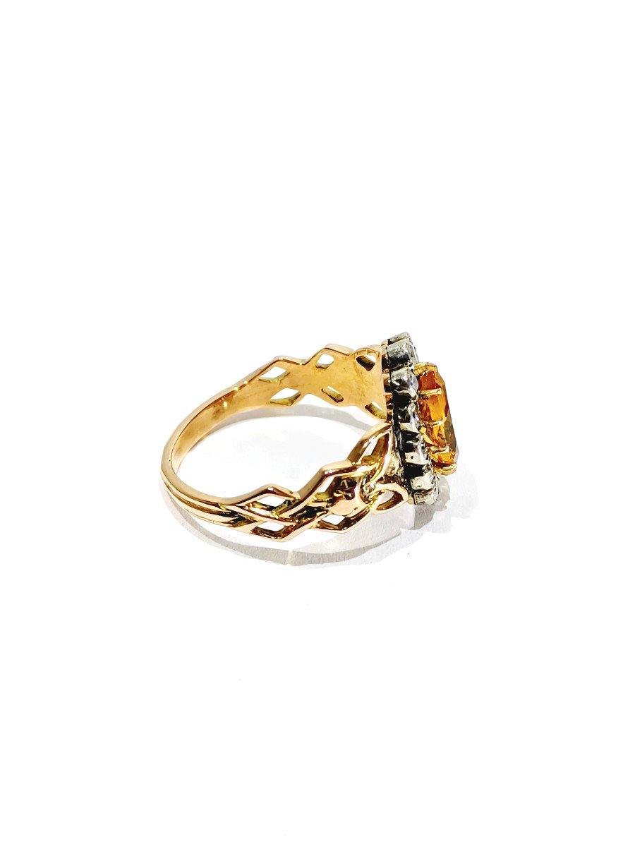 Bague Art Nouveau En Or, Diamants Et Citrine-photo-3