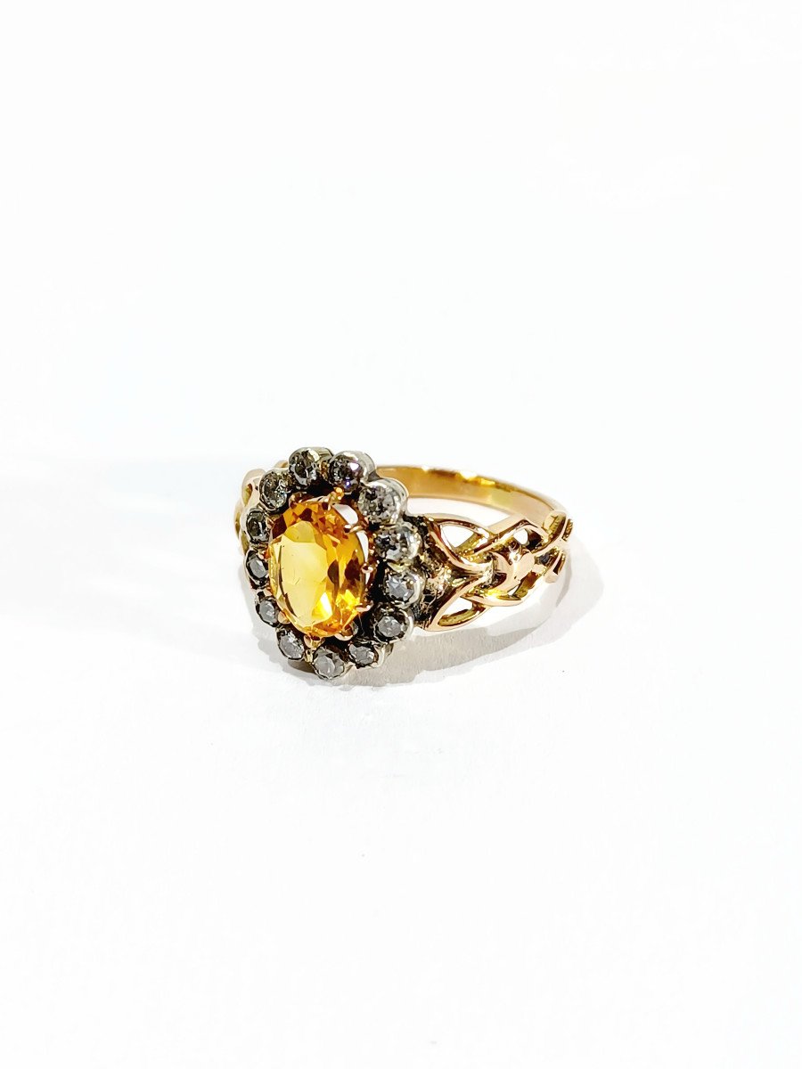 Bague Art Nouveau En Or, Diamants Et Citrine-photo-4