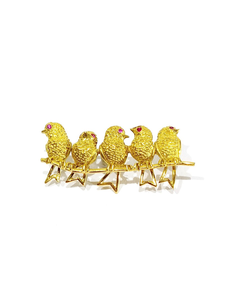 Gold And Ruby Bird Brooch