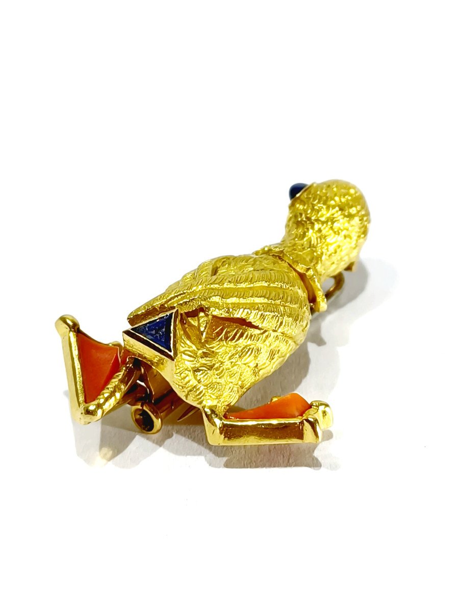 Broche Canard En Or, Corail Et Saphirs-photo-3