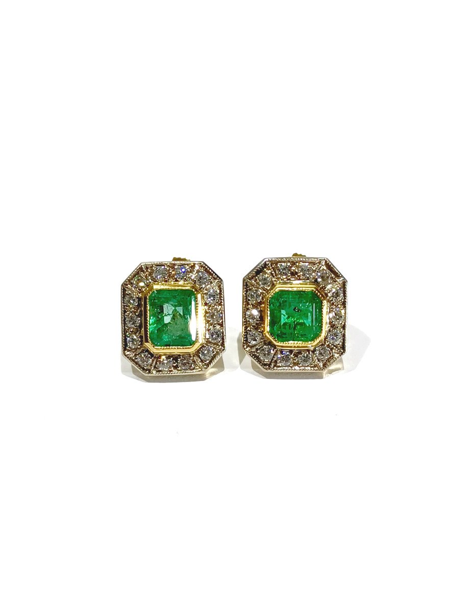 Pair Of Diamond And Emerald Earrings