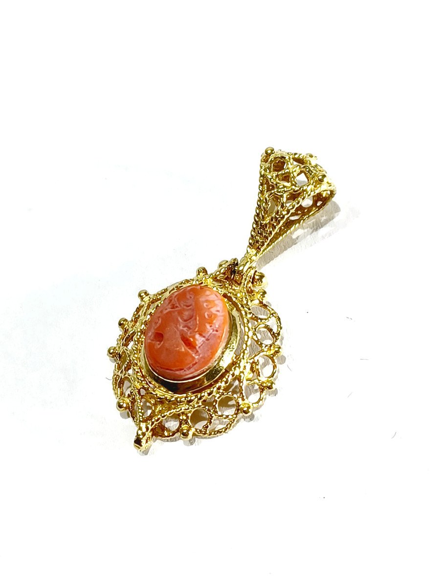 Pendentif Camée En Or Et Corail-photo-3