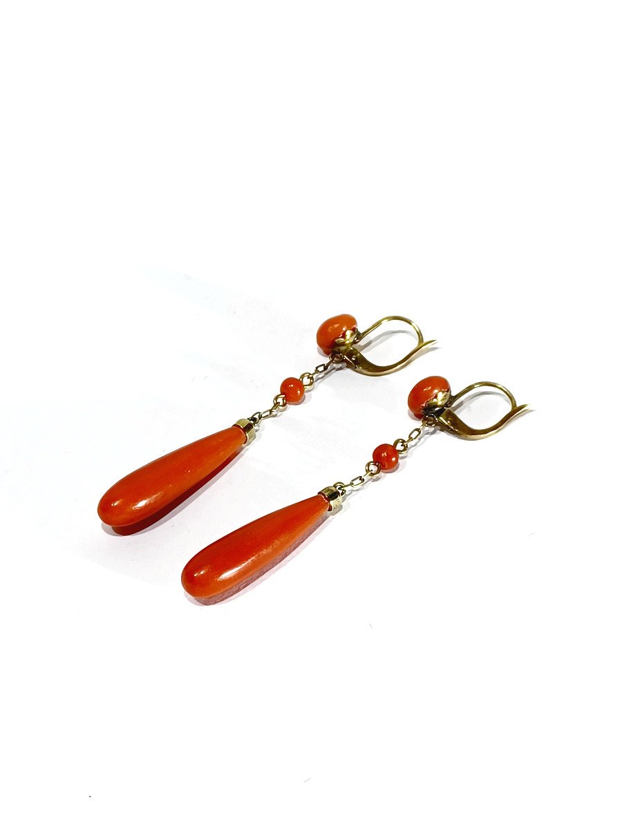 Paire De Boucles d'Oreilles En Or Et En Corail	-photo-2