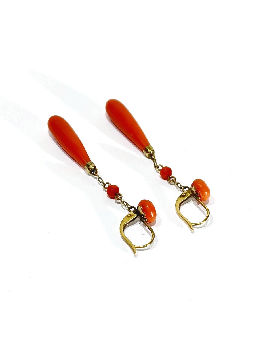 Paire De Boucles d'Oreilles En Or Et En Corail	-photo-4