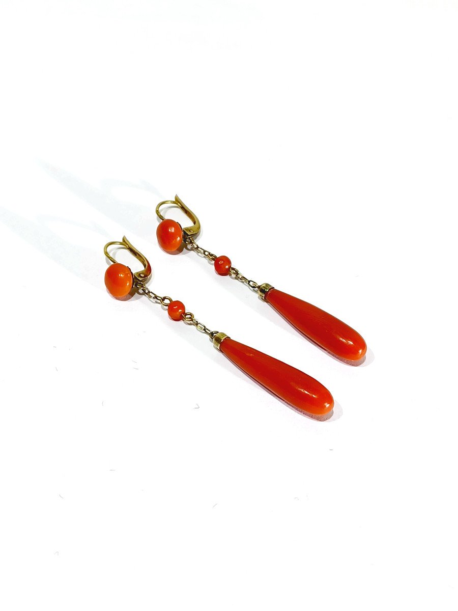 Paire De Boucles d'Oreilles En Or Et En Corail	-photo-4