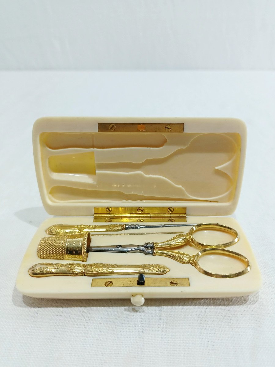 Gold Sewing Kit And Ivory Box