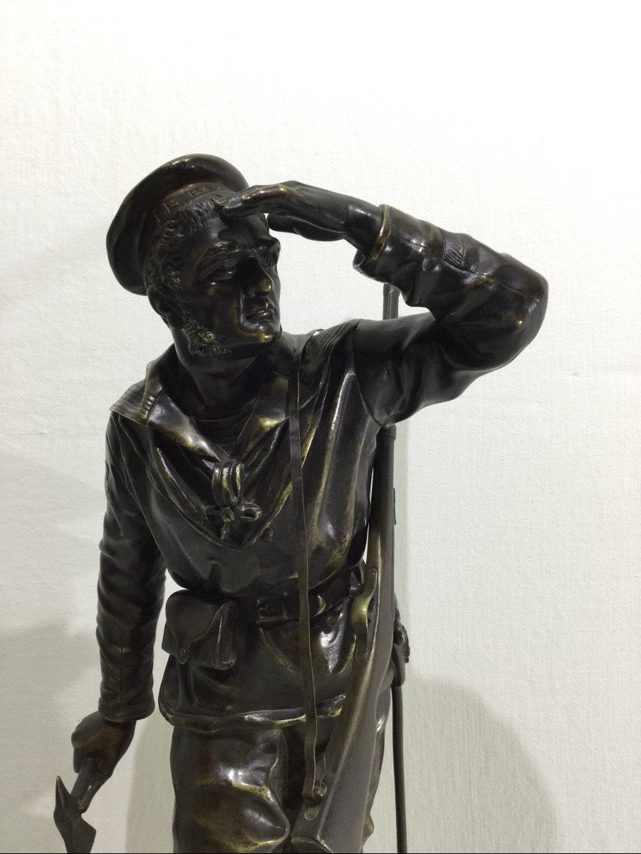 Charles Anfrie - Sculpture En Bronze Fusilier Marin « En éclaireur »-photo-3