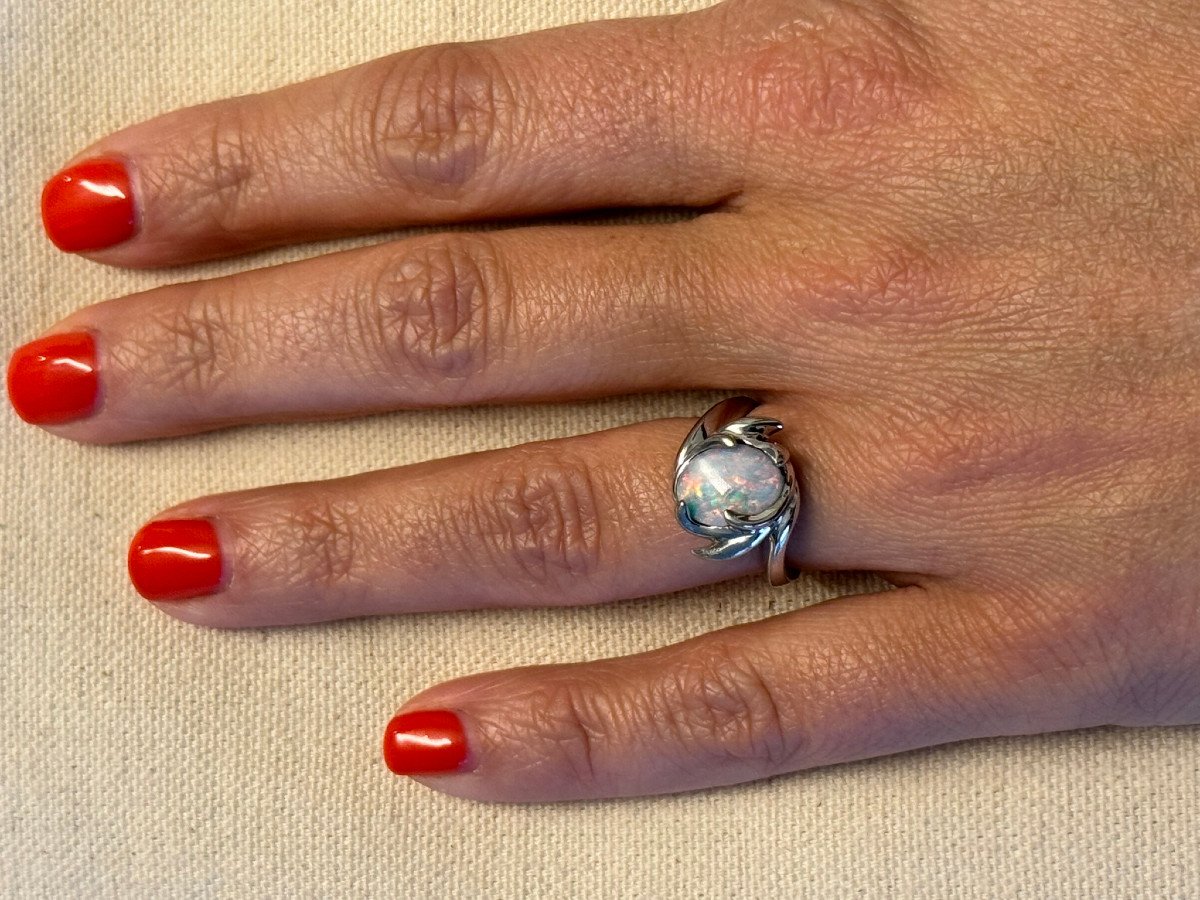 Bague Or Blanc Et Opale -photo-7