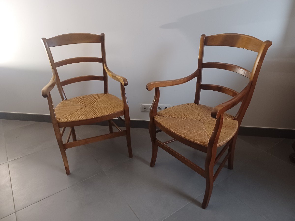 Pair Of Cherry Wood Armchairs-photo-5