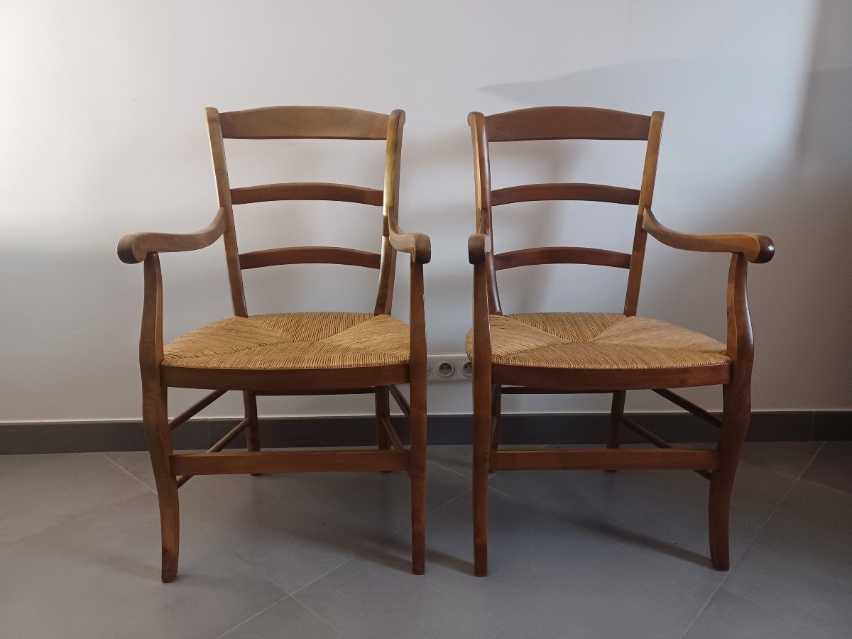 Pair Of Cherry Wood Armchairs