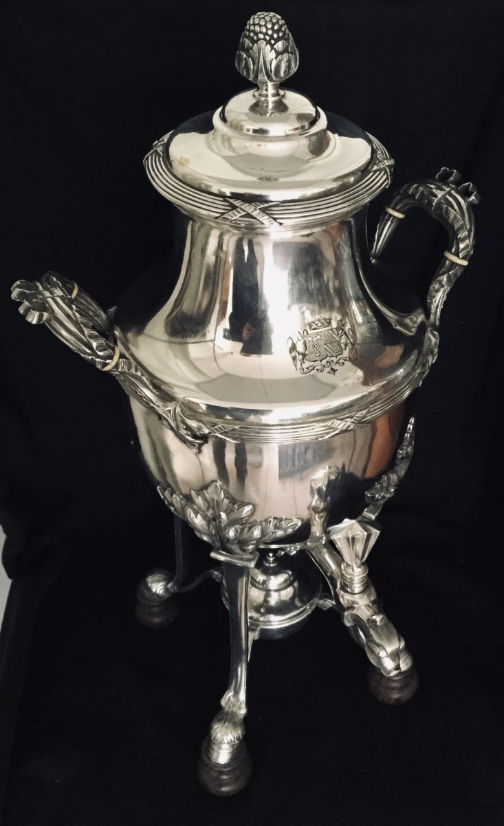 Samovar Métal Argenté, Ivoire Et Ébène De Macassar