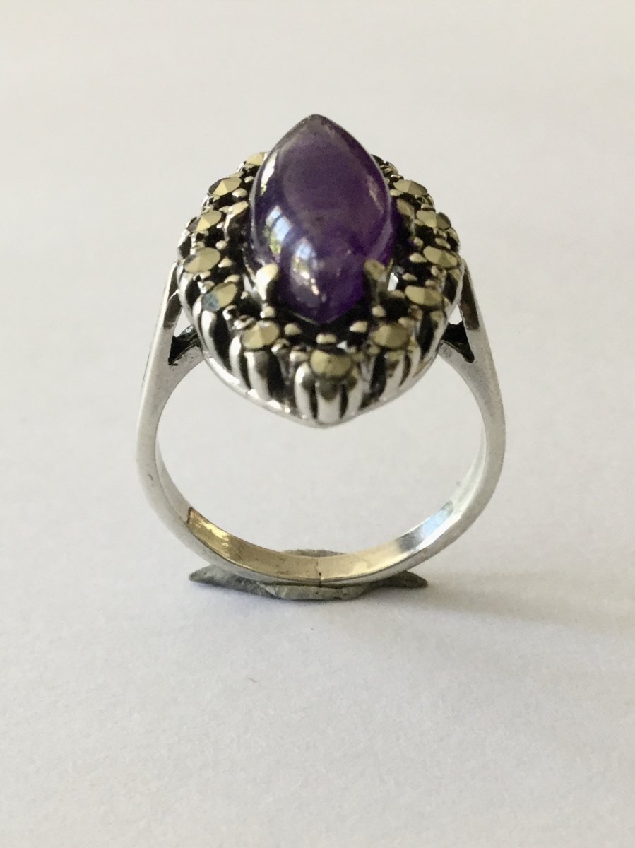 Silver Ring, Amethyst, Quartz And Marcasites-photo-3