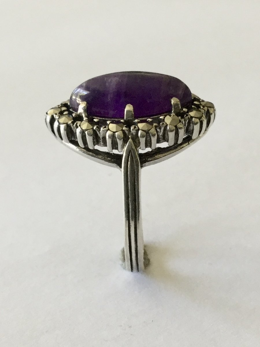 Silver Ring, Amethyst, Quartz And Marcasites-photo-4