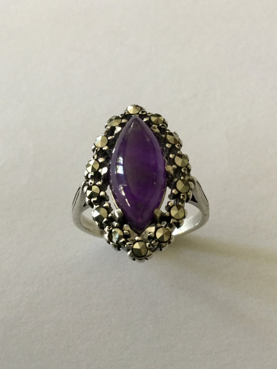 Silver Ring, Amethyst, Quartz And Marcasites