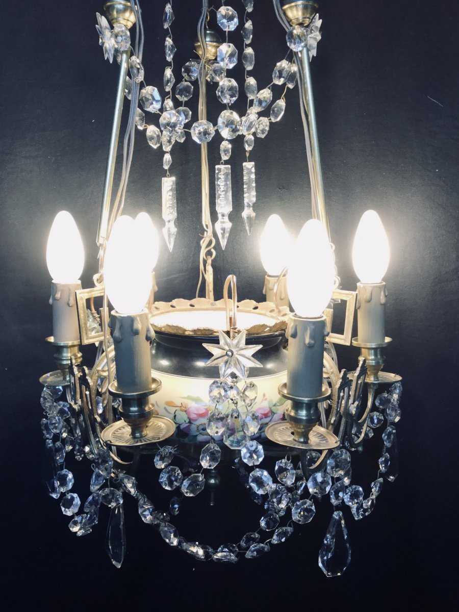 6-light Chandelier In Crystal, Earthenware, Bronze And Brass-photo-3