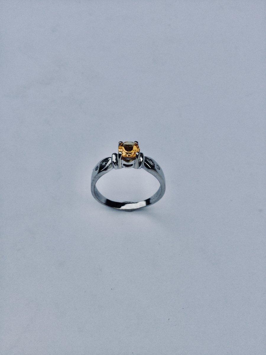 White Gold Diamond And Citrine Ring