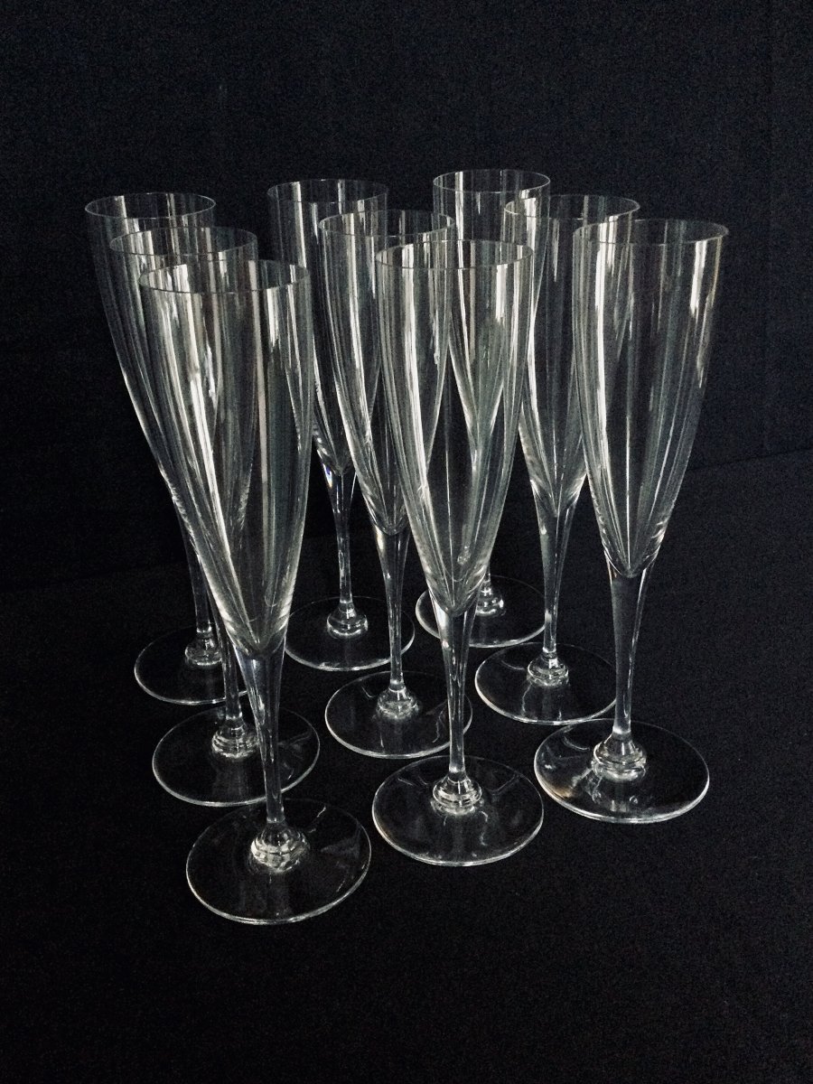 9 Flûtes à Champagne En Cristal De Baccarat Modèle Dom Pérignon -photo-2