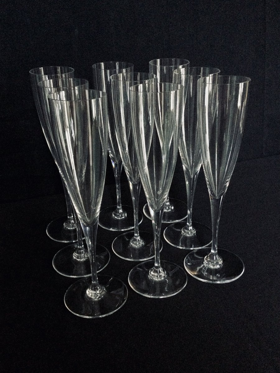 9 Baccarat Crystal Champagne Flutes Dom Pérignon Model-photo-2