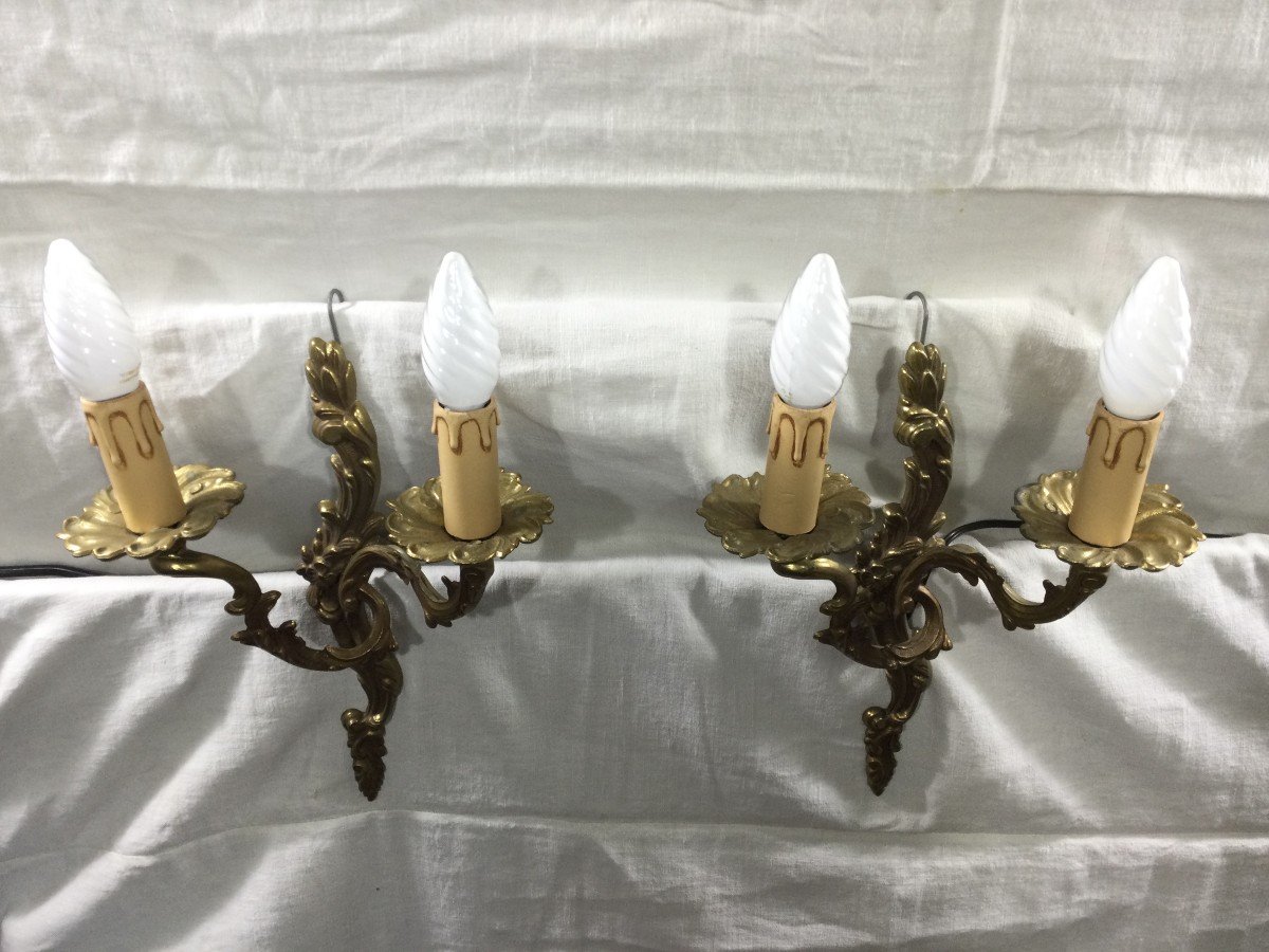 Pair Of Bronze Wall Lights Louis XV Style-photo-2