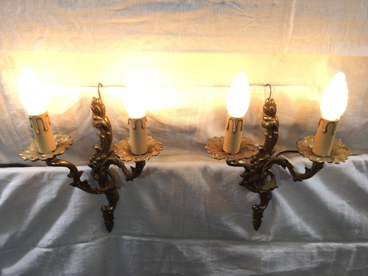 Pair Of Bronze Wall Lights Louis XV Style-photo-4