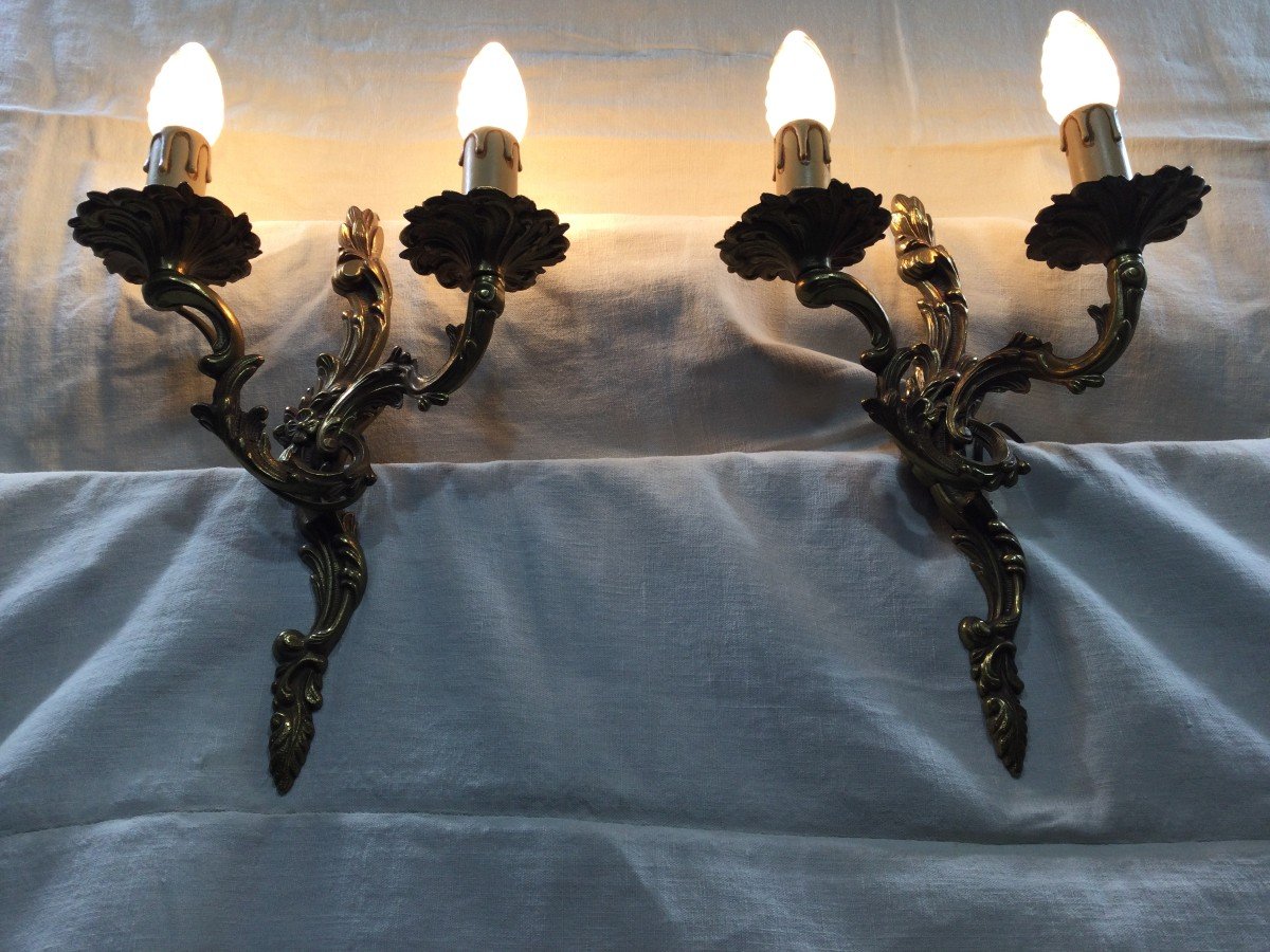 Pair Of Bronze Wall Lights Louis XV Style-photo-5