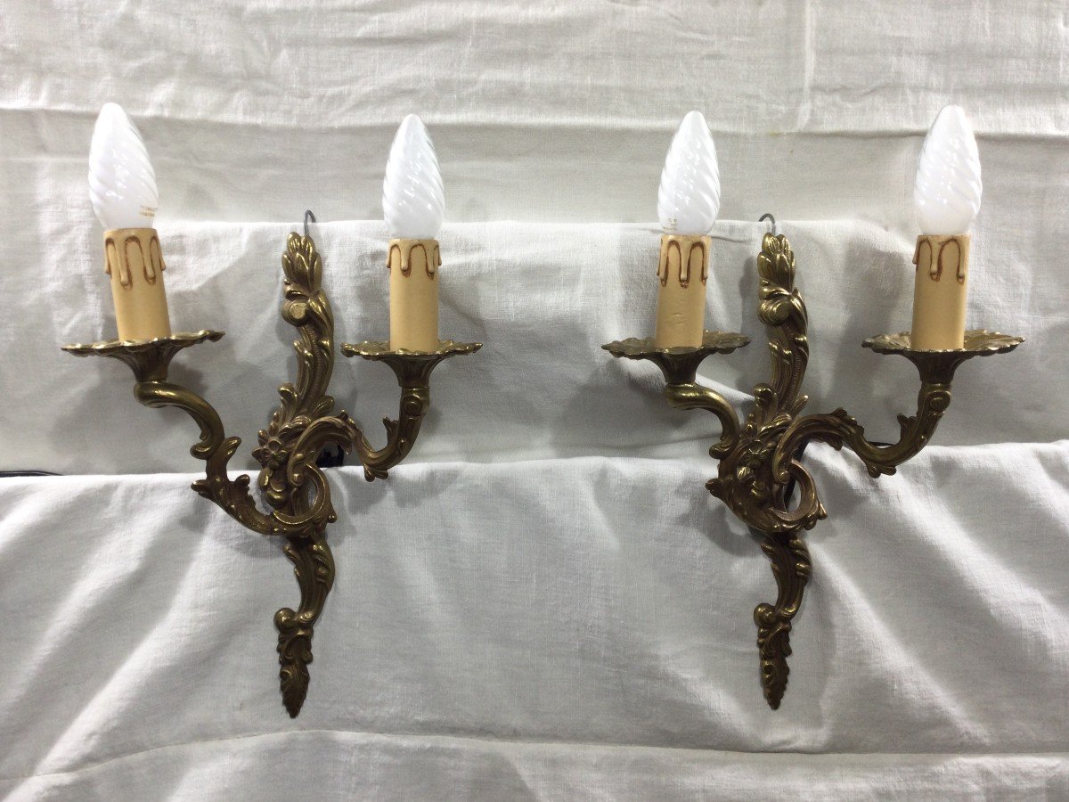 Pair Of Bronze Wall Lights Louis XV Style