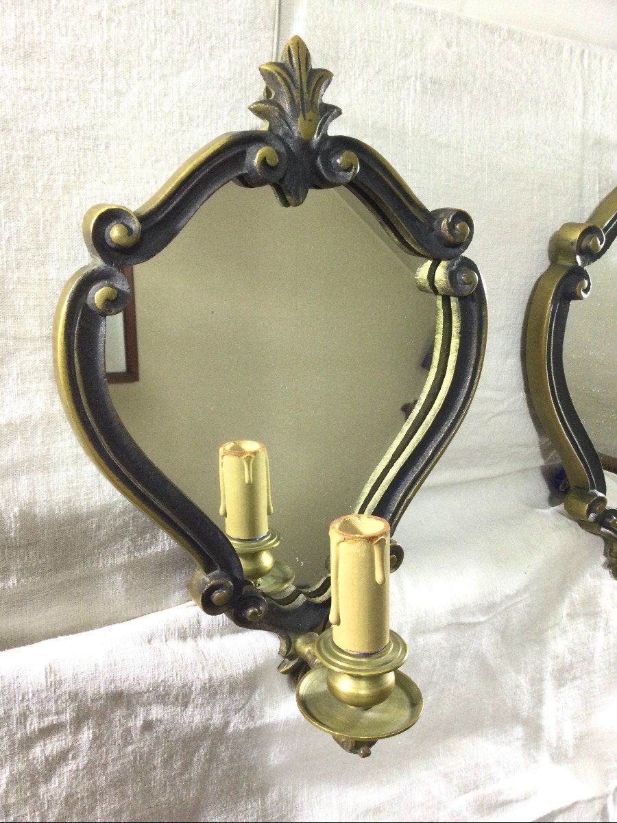 Paire d'Applique Miroir En Bronze -photo-1