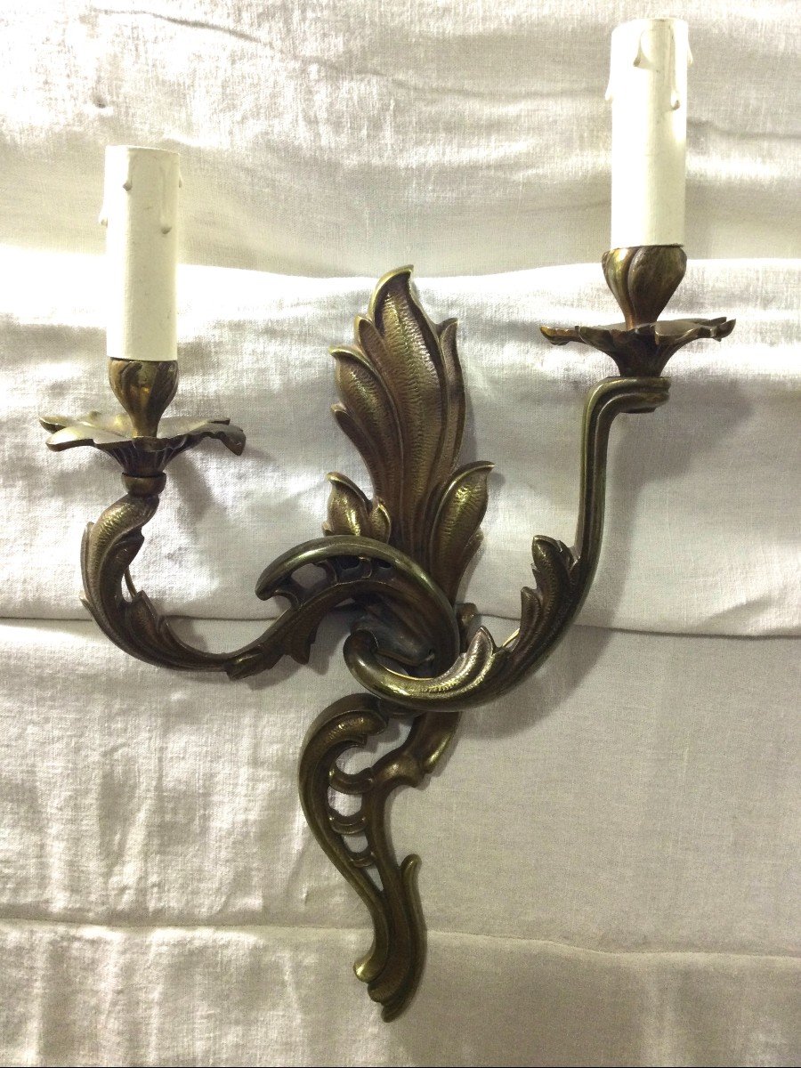 Pair Of Bronze Sconces Two Lights Louis XV Style-photo-4