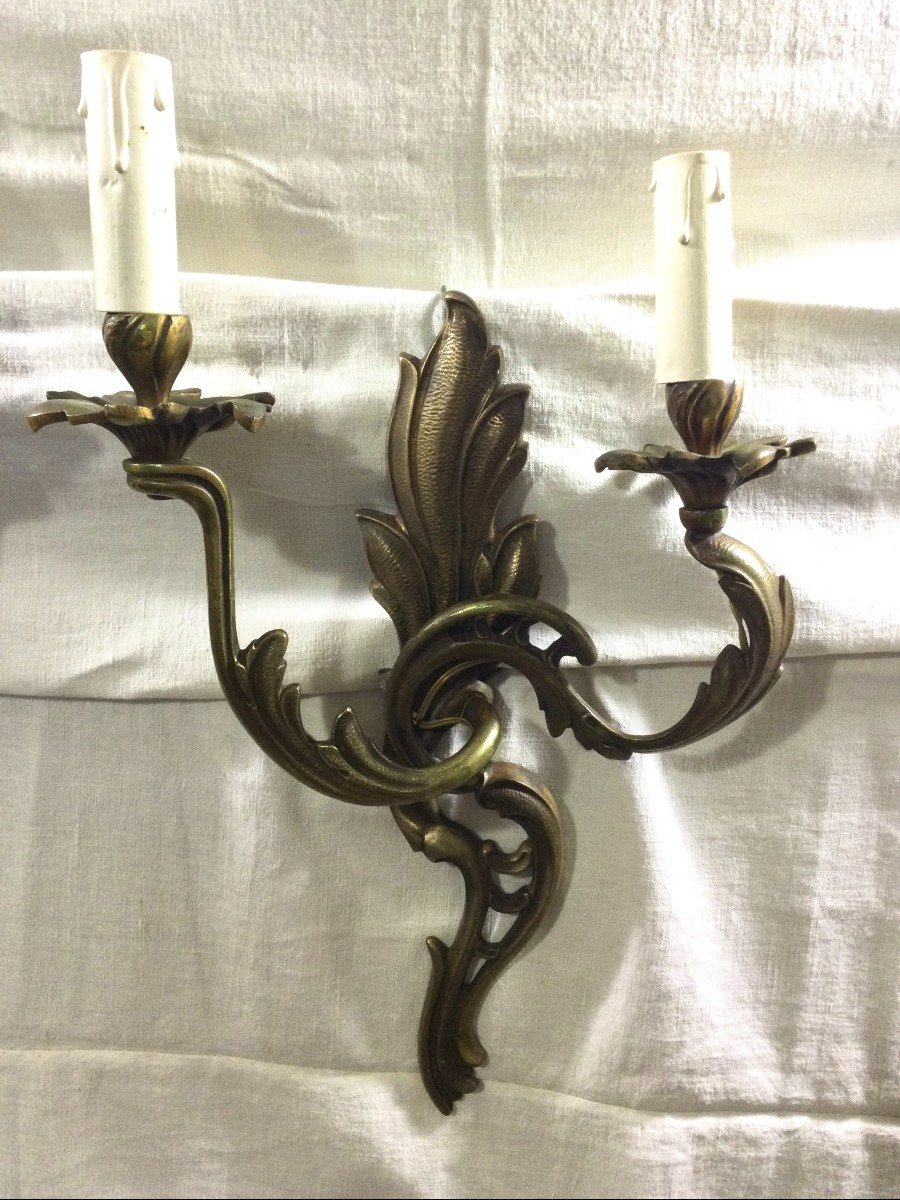 Pair Of Bronze Sconces Two Lights Louis XV Style-photo-1