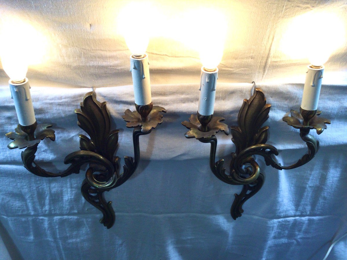 Paire d'Appliques En Bronze Deux Lumières Style Louis XV-photo-7