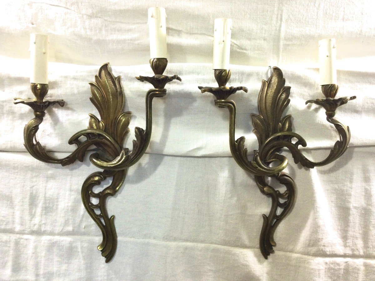 Pair Of Bronze Sconces Two Lights Louis XV Style