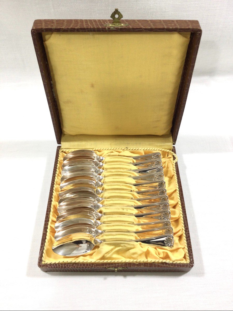 12 Silver Shell Teaspoons-photo-7