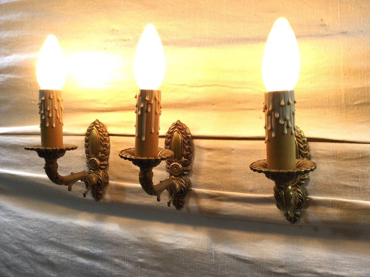 Series Of 3 Empire Bronze Sconces-photo-5