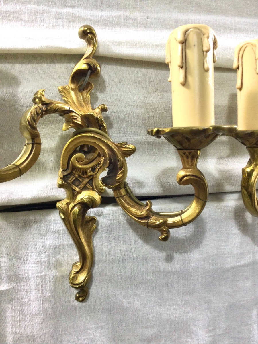 Pair Of Wall Lamp 2 Lights Bronze St Louis XV-photo-1