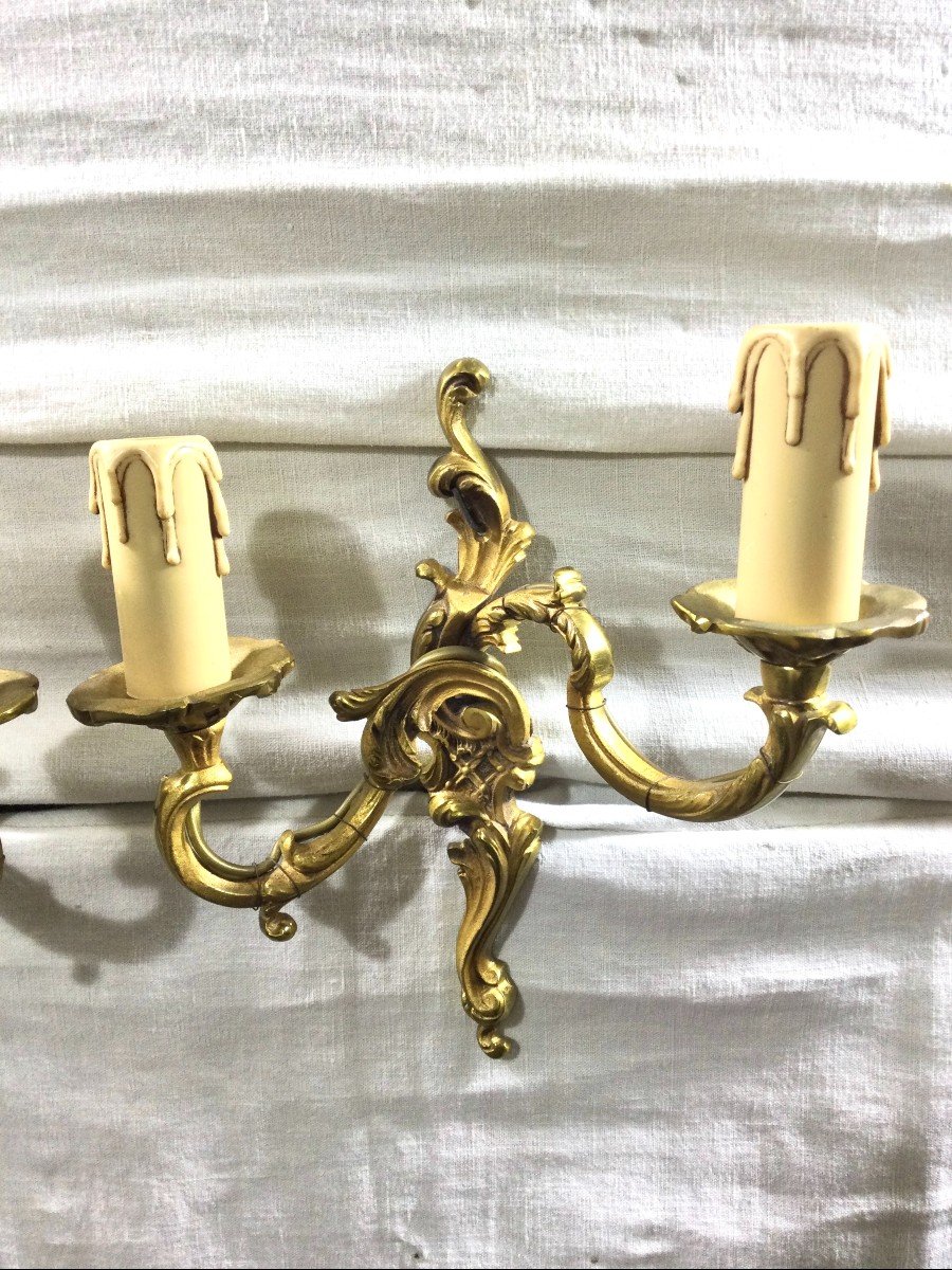 Pair Of Wall Lamp 2 Lights Bronze St Louis XV-photo-4