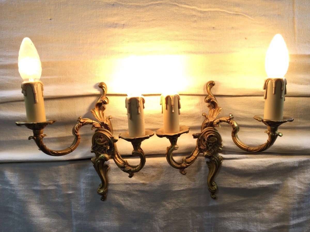 Pair Of Wall Lamp 2 Lights Bronze St Louis XV-photo-5