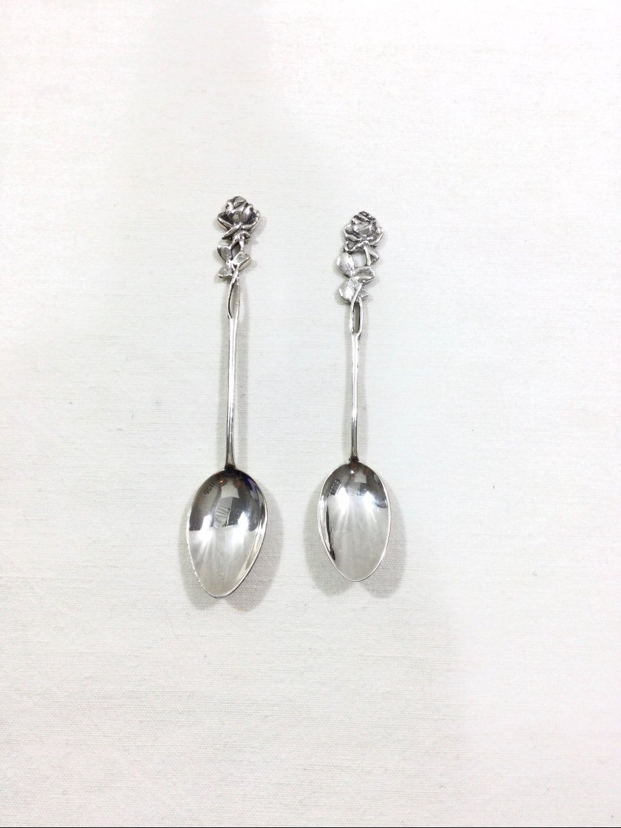 Set Of 8 Art Nouveau Silver Spoons-photo-2