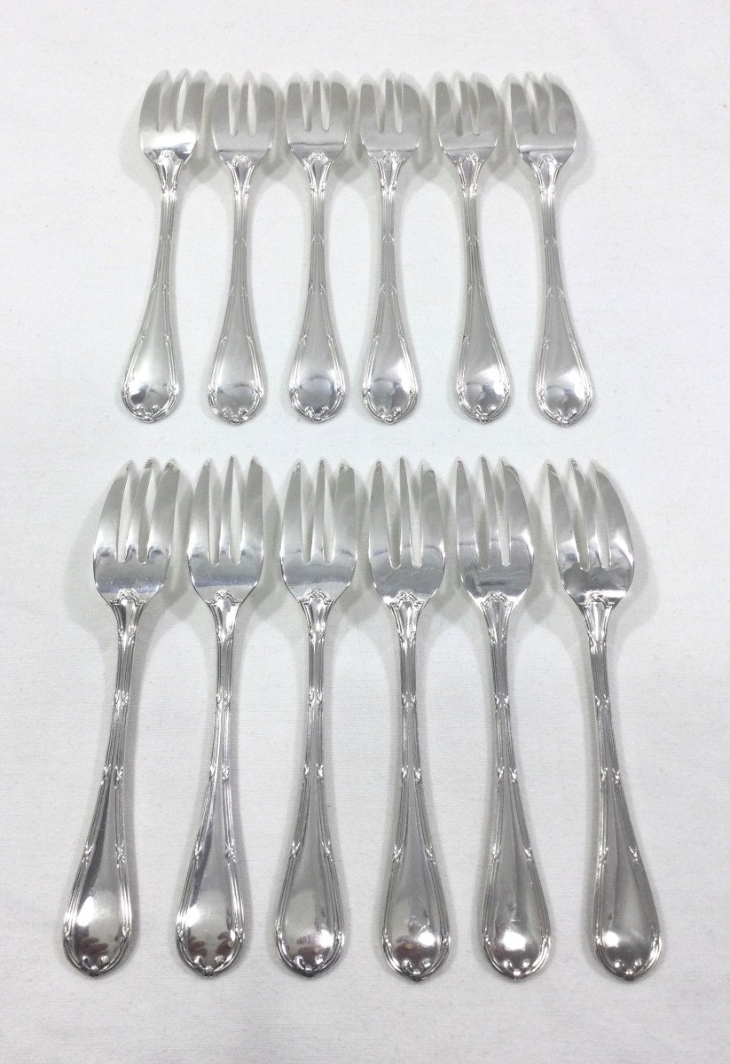 Christofle - 12 Crossed Ribbon Cake Forks-photo-3