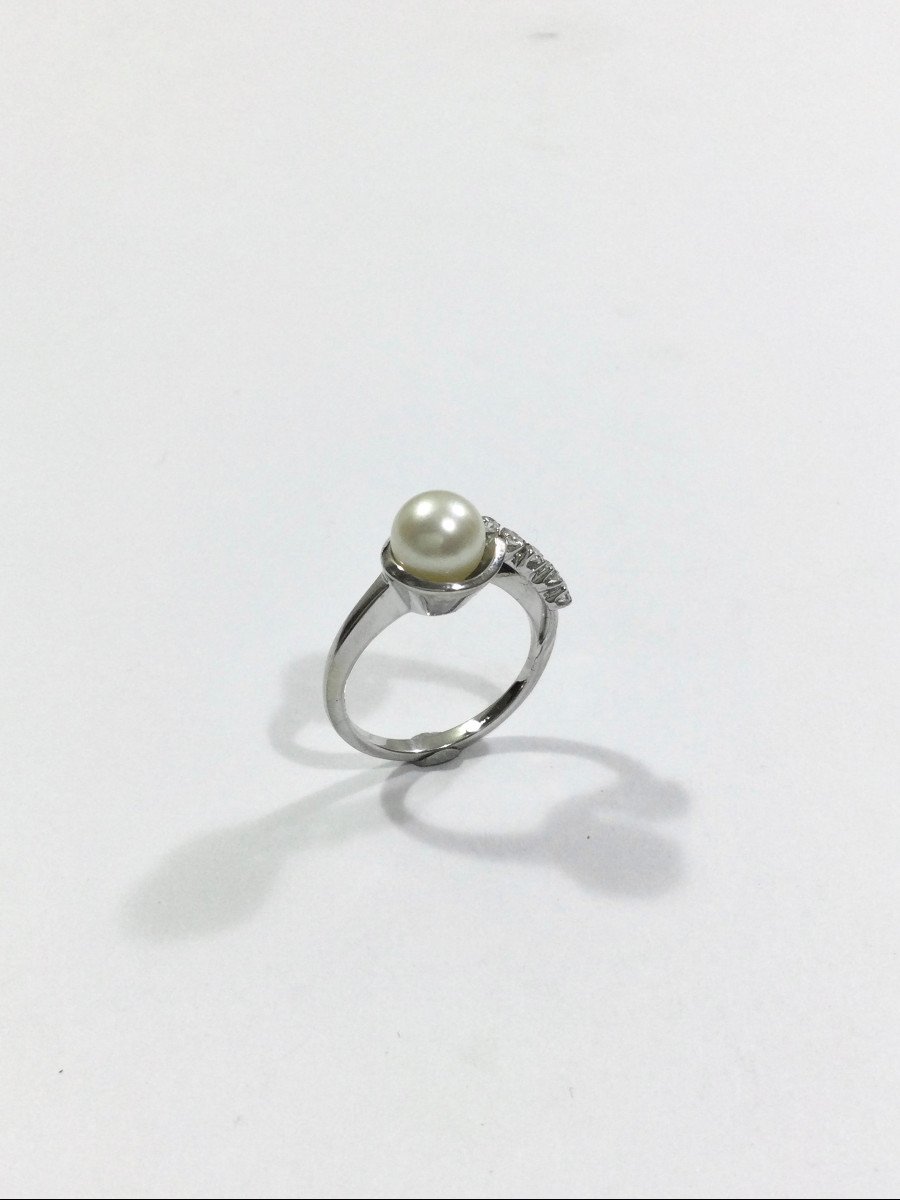 Bague En Or Blanc Perle Et Diamants -photo-3