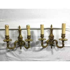 Pair Of Bronze Wall Lamps 2 Lights
