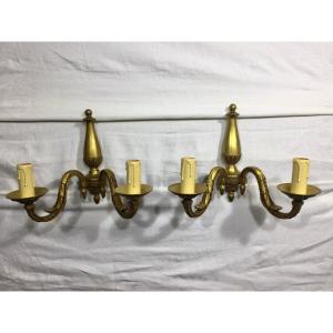 Pair Of Bronze Wall Lamps 2 Lights