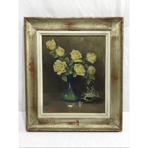 Has . Ledieu Oil On Canvas “bouquet Of Roses”