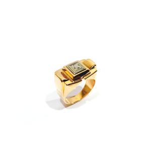 Gold And Diamond Tank Ring 