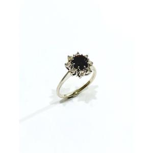 White Gold Garnet And Diamond Ring