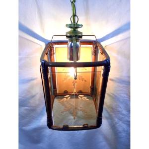 1 Light Bamboo Lantern And Smoked Glasses